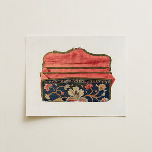 Purse - Eleanor Alexander 1930s Fashion Art Print / Canvas Vintage-style Embroidered Pouch Coral-pink Interior Navy Blue Exterior, Glamour