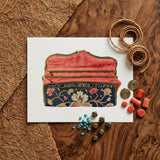 Purse - Eleanor Alexander 1930s Fashion Art Print / Canvas Vintage-style Embroidered Pouch Coral-pink Satin Interior Navy Blue Eleanor