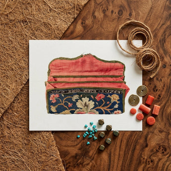 Purse - Eleanor Alexander 1930s Fashion Art Print / Canvas Vintage-style Embroidered Pouch Coral-pink Satin Interior Navy Blue Eleanor