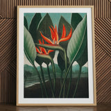 Queen Plant - Robert John Thornton Floral Art Print / Canvas Framed Botanical Print Vibrant Orange Red Bird-of-paradise Flowers Robert John