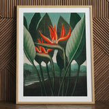 Queen Plant - Robert John Thornton Floral Art Print / Canvas Framed Botanical Vibrant Orange Red Bird-of-paradise Flowers, Plant’s Regal
