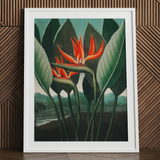 Queen Plant - Robert John Thornton Floral Art Print / Canvas White-framed Botanical Art Print Vibrant Orange Red Bird-of-paradise Robert
