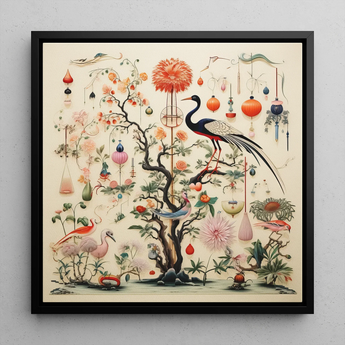 Queer Menagerie Pt 1 - Alien Bird Taxonomy Art Print / Canvas, 12x12’’ / 31x31cm / Black Frame, Posters Prints & Visual Artwork, Toby Leon