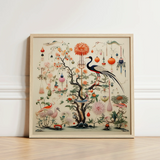 Framed Artwork Detailed Colorful Illustration Birds Blossoms Ornate Captivating Queer Menagerie, Alien Gay Bird, Taxonomy