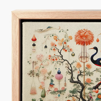 Framed Artwork Detailed Whimsical Botanical Illustration Vibrant Orange Captivating Queer Menagerie, Alien Gay Bird, Taxonomy