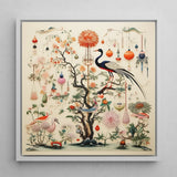 Queer Menagerie Pt 1 - Alien Bird Taxonomy Art Print / Canvas Framed Artwork Central Ornate Tree Blossoms Birds Lanterns Captivating, Gay,