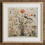 Queer Menagerie Pt 1 - Alien Bird Taxonomy Art Print / Canvas Framed Botanical Avian Illustration Central Tree Blossoms Lanterns