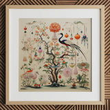 Queer Menagerie Pt 1 - Alien Bird Taxonomy Art Print / Canvas Framed Botanical Avian Illustration Central Tree Blossoms Lanterns