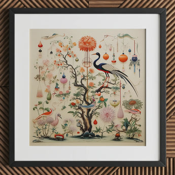 Queer Menagerie Pt 1 - Alien Bird Taxonomy Art Print / Canvas Framed Botanical Illustration Central Tree Intricate Branches Adorned