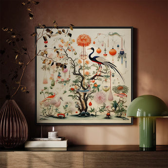 Queer Menagerie Pt 1 - Alien Bird Taxonomy Art Print / Canvas Framed Ornamental Detailed Colorful Illustration Birds Flora Captivating,