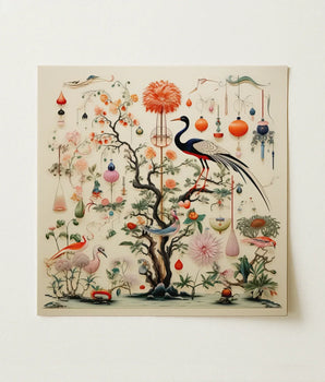 Square-framed Decorative Art Print Stylized Tree Intricate Branches Captivating Queer Menagerie, Alien Gay Bird, Taxonomy
