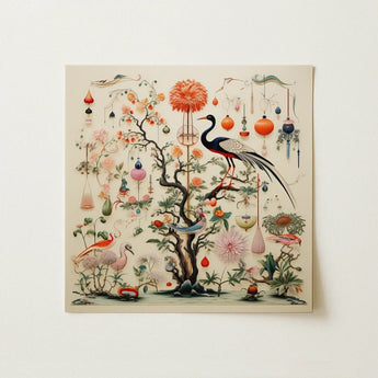 Queer Menagerie Pt 1 - Alien Bird Taxonomy Art Print / Canvas Square-framed Decorative Art Print Stylized Tree Intricate Branches