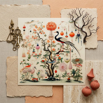 Queer Menagerie Pt 1 - Alien Bird Taxonomy Art Print / Canvas Vibrant Ornate Botanical Illustration Central Tree Blossoms Lanterns