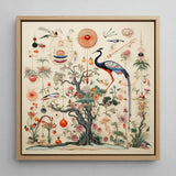 Queer Menagerie Pt 2 - Alien Bird Taxonomy Art Print / Canvas Framed Artwork Central Blue Black Crane Perched Ornate, Extraterrestrial