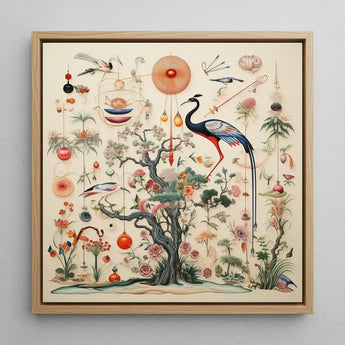 Queer Menagerie Pt 2 - Alien Bird Taxonomy Art Print / Canvas Framed Artwork Central Blue Black Crane Perched Ornate, Extraterrestrial
