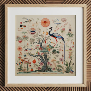 Queer Menagerie Pt 2 - Alien Bird Taxonomy Art Print / Canvas Framed Botanical Avian Illustration Central Crane Blue Black,