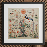 Queer Menagerie Pt 2 - Alien Bird Taxonomy Art Print / Canvas Framed Botanical Illustration Central Blue Black Crane Perched,