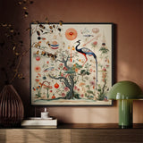 Queer Menagerie Pt 2 - Alien Bird Taxonomy Art Print / Canvas Framed Botanical Illustration Central Tree Vibrant Flowers Birds,