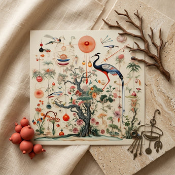 Queer Menagerie Pt 2 - Alien Bird Taxonomy Art Print / Canvas Square Cream-colored Illustrated Art Print Detailed Botanical Scene Queer