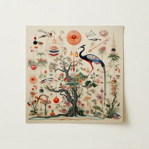 Queer Menagerie Pt 2 - Alien Bird Taxonomy Art Print / Canvas Square Detailed Whimsical Illustration Central Tree Intricate,