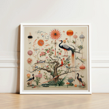 Framed Artwork Detailed Ornate Illustration Birds Blossoms Tree Queer Menagerie, Alien Gay Bird, 18th-century Scientific