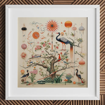 Queer Menagerie Pt 3 - Alien Bird Taxonomy Art Print / Canvas Framed Artwork Detailed Colorful Illustration Birds Flowers Ornate, Gay,