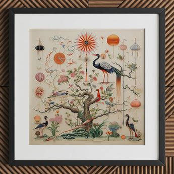 Queer Menagerie Pt 3 - Alien Bird Taxonomy Art Print / Canvas Framed Artwork Detailed Colorful Illustration Birds Flowers Off-white, Gay,