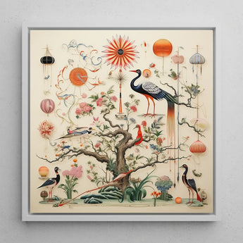 Queer Menagerie Pt 3 - Alien Bird Taxonomy Art Print / Canvas Framed Artwork Detailed Ornate Illustration Birds Flowers Soft, Gay,