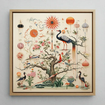 Queer Menagerie Pt 3 - Alien Bird Taxonomy Art Print / Canvas Framed Artwork Detailed Ornate Illustration Birds Flowers Soft, Gay,