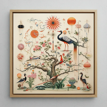 Queer Menagerie Pt 3 - Alien Bird Taxonomy Art Print / Canvas Framed Artwork Detailed Ornate Illustration Birds Flowers Soft Queer