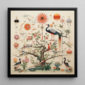 Queer Menagerie Pt 3 - Alien Bird Taxonomy Art Print / Canvas Framed Ornamental Artwork Central Tree Intricate Branches Surrounded Queer