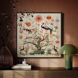 Queer Menagerie Pt 3 - Alien Bird Taxonomy Art Print / Canvas Framed Ornate Botanical Avian Illustration Vibrant Colors Intricate, Gay,