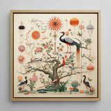 Queer Menagerie Pt 3 - Alien Bird Taxonomy Framed Canvas, 12x12’’ / 31x31cm / Natural, Posters Prints & Visual Artwork, Toby Leon