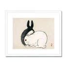 Rabbits - Kōno Bairei Kacho-e Art Print, Black White Rabbit Red Eye Minimalist Japanese Ink