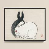 Black White Ink Painting Two Rabbits Minimalist Frame Kono Bairei’s and, Meiji-era Japanese Artistry, Melding Elegance