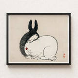 Black White Ink Painting Two Rabbits Minimalist Frame Kono Bairei’s and, Meiji-era Japanese Artistry, Melding Elegance