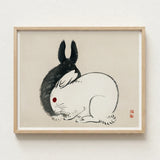 Minimalist Ink-wash Painting Two Rabbits Black White Red Kono Bairei’s and, Meiji-era Japanese Artistry, Melding Elegance