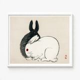 Minimalist Ink-wash Painting Two Rabbits Black White Red Kono Bairei’s and, Meiji-era Japanese Artistry, Melding Elegance