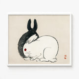 Minimalist Framed Artwork Black-and-white Ink Painting Two Rabbits Kono Bairei’s Black and White, Meiji-era Japanese Artistry, Melding