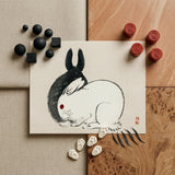Rabbits - Kono Bairei Kacho-e Art Print / Canvas Delicate Ink-wash Painting Black-and-white Rabbit Red Dot Cheek Kono Bairei’s Black