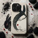 Rabbits - Kono Bairei Meiji Era Phone Case Cream-colored Phone Case Black White Ink-style Illustration Two Kono Bairei’s Black, Rabbits