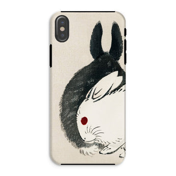 Rabbits - Kono Bairei Meiji Era Phone Case Phone Case Yin-yang Inspired Illustration Two Rabbits Black Kono Bairei’s Black, White Iphone,