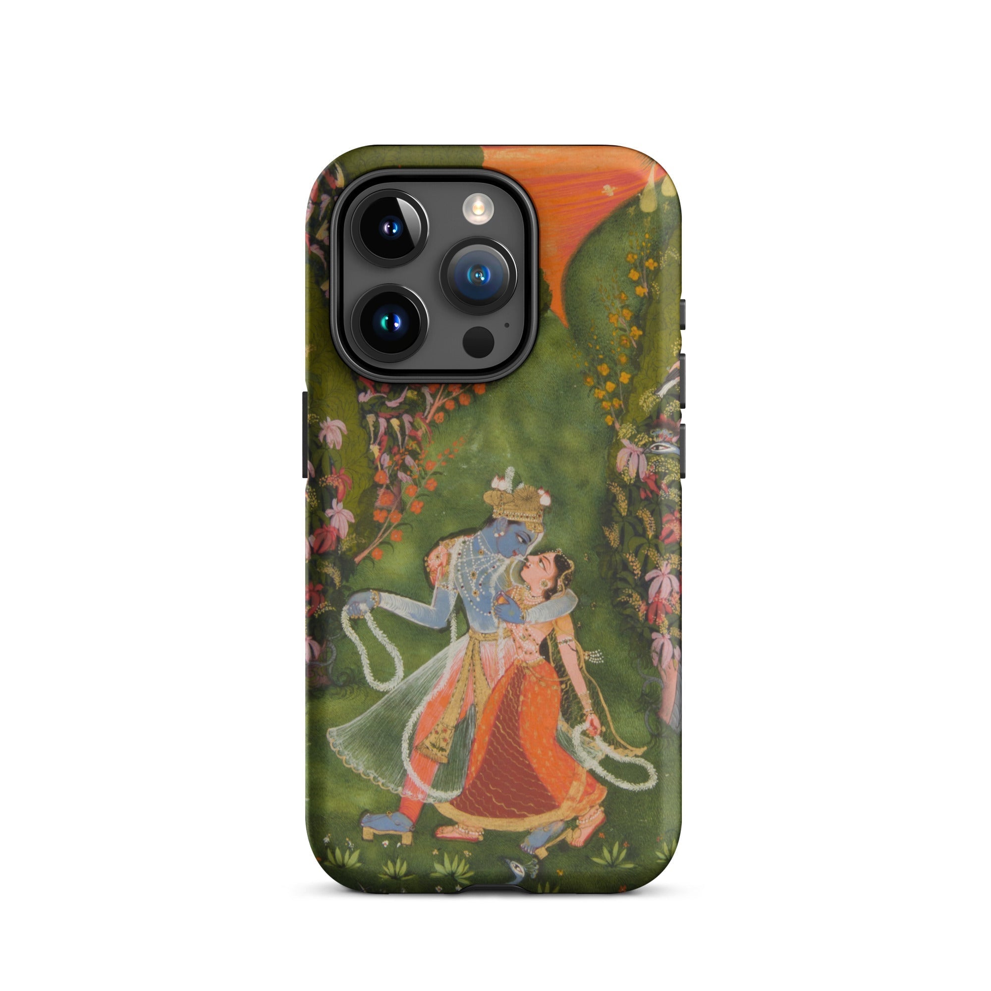 Radha & Krishna in a Flowering Grove Iphone Case, 15 Pro / Matte, Phone Case Krishna Radha Design