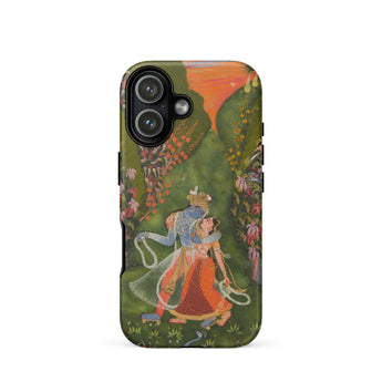 Radha & Krishna in einem blühenden Hain iPhone-Hülle, 17 / Matt, Handyhüllen, Toby Leon