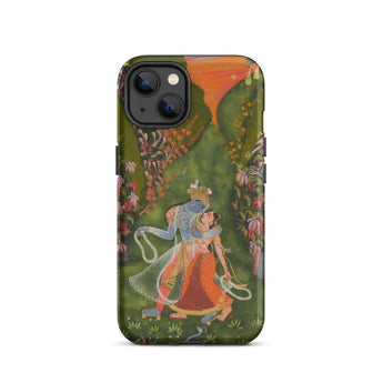 Radha & Krishna in a Flowering Grove Phone Case Iphone 13 / Matte Phone Case Radha Krishna Design Twilight Hush, Rajasthani Grove, Parrots