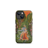 Radha & Krishna in a Flowering Grove Phone Case Iphone 13 Mini / Matte Radha Krishna Phone Case Twilight Hush, Rajasthani Grove, Parrots