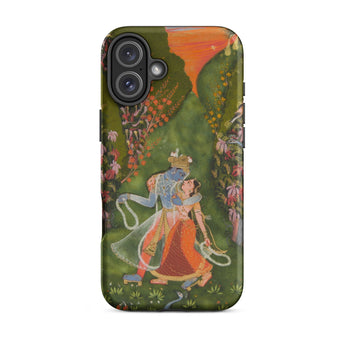 Radha & Krishna in a Flowering Grove Phone Case Iphone 16 Plus / Matte Phone Case Krishna Radha Artwork Twilight Hush, Rajasthani Grove,