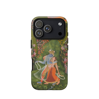 Radha & Krishna in a Flowering Grove Phone Case Iphone 17 Pro / Matte Green Floral Iphone 12 Pro Max Case Vintage Twilight Hush, Rajasthani