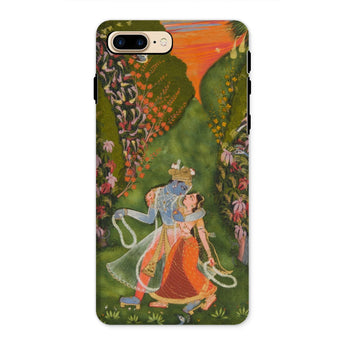 Radha & Krishna in a Flowering Grove Phone Case Iphone 8 Plus / Matte Phone Case Krishna Radha Artwork Twilight Hush, Rajasthani Grove,