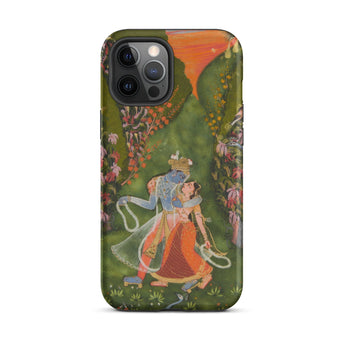 Radha & Krishna in a Flowering Grove Phone Case Iphone 12 Pro Max / Matte Phone Case Krishna Radha Artwork Twilight Hush, Rajasthani Grove,